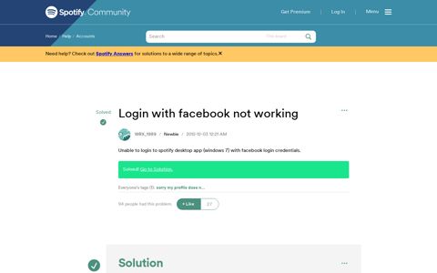 Solved: Login with facebook not working - The Spotify ...