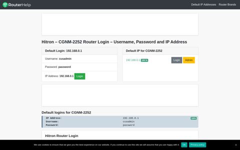 Hitron - CGNM-2252 Default Login and Password - Router Help