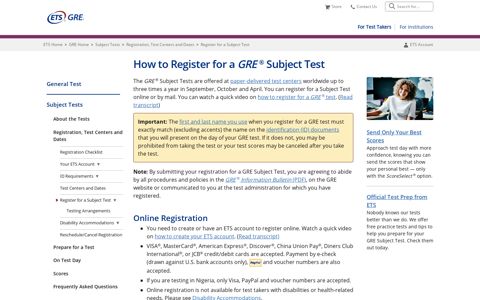 How to Register for a GRE Subject Test (For Test Takers) - ETS