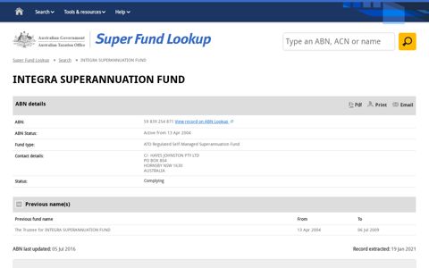 INTEGRA SUPERANNUATION FUND | Super Fund Lookup