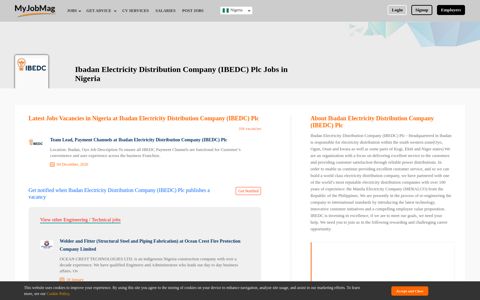 Ibadan Electricity Distribution Company (IBEDC) Plc Jobs in ...