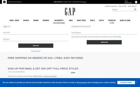 My GAP Account Login | Gap® EU