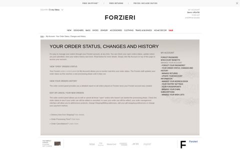 Help | My Account | Your Order Status, Changes ... - FORZIERI