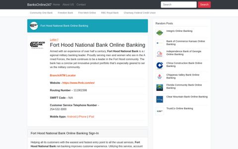 Fort Hood National Bank Online Banking Sign-In
