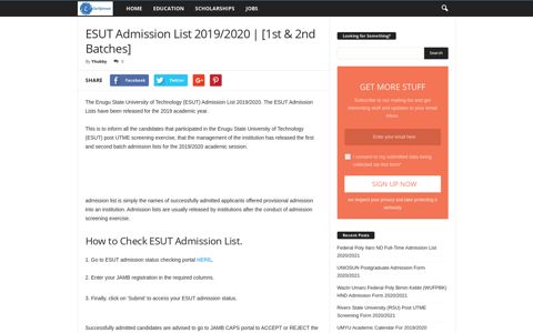 ESUT Admission List 2019/2020 | [1st & 2nd Batches ...