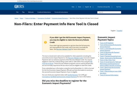Non-Filers: Enter Payment Info Here | Internal Revenue Service