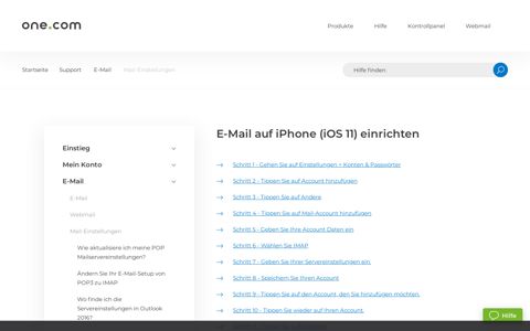 E-Mail auf iPhone (iOS 11) einrichten – Hilfe | one.com