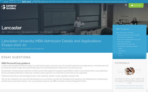 Lancaster University MBA Admissions Details, Applications ...