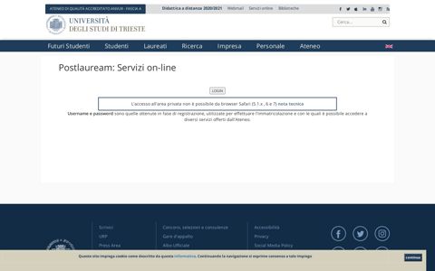 Postlauream: Servizi on-line - Università degli Studi di Trieste