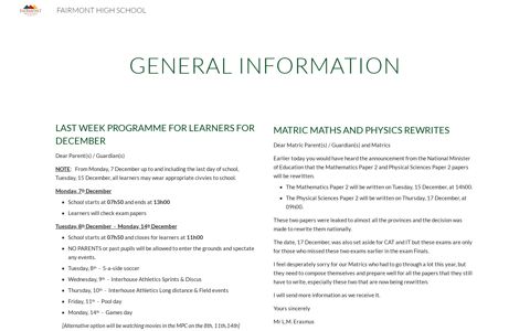 General Information - FAIRMONT HIGH SCHOOL
