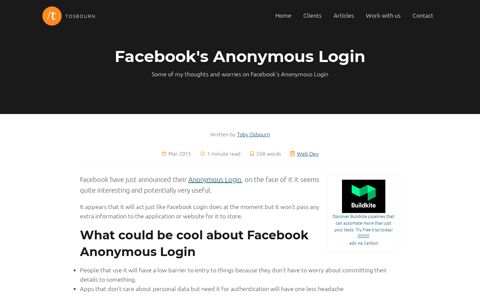 Facebook's Anonymous Login - Tosbourn