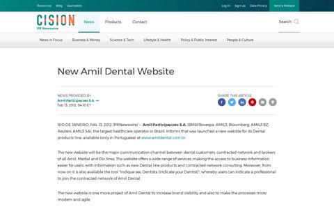 New Amil Dental Website - PR Newswire
