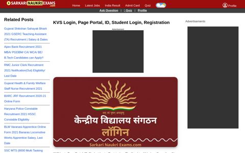 KVS Login, Page Portal, ID, Student Login, Registration
