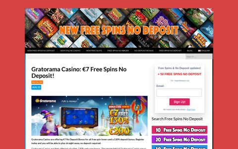 Gratorama Casino: €7 Free Spins No Deposit!