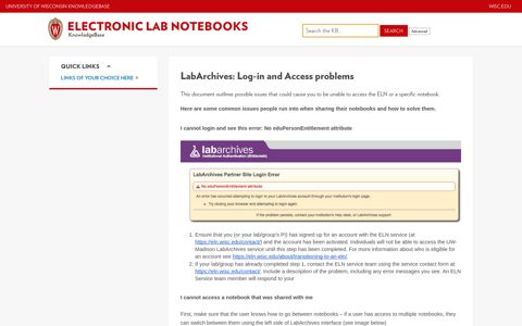 LabArchives: Log-in and Access problems - UW-Madison