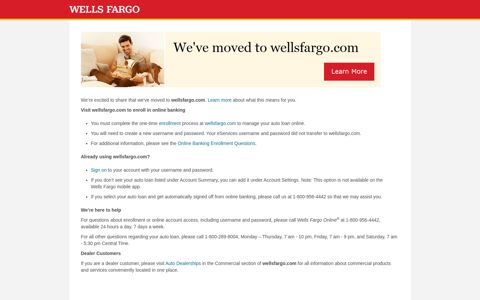 Wells Fargo Auto: We've moved to wellsfargo.com