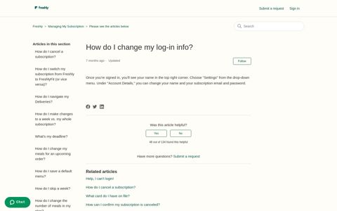 How do I change my log-in info? – Freshly