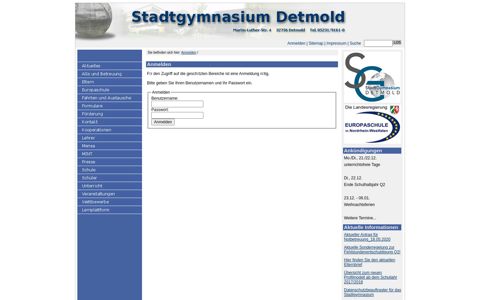 Anmelden - Stadtgymnasium Detmold
