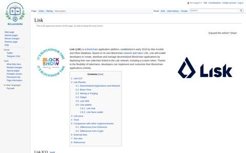 Lisk (LSK). All about cryptocurrency - BitcoinWiki