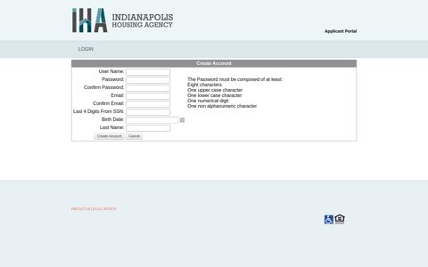 Create Account - Applicant Portal - Indianapolis Housing Agency