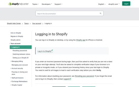 Logging in to Shopify · Shopify Help Center