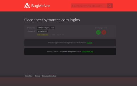 fileconnect.symantec.com logins - BugMeNot