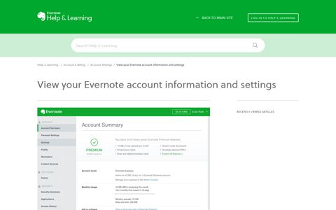 View your Evernote account information and settings ...