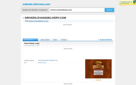 drivers.evansdelivery.com at WI. Evans Pitstop: Login