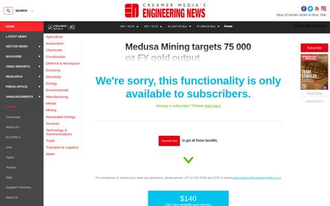 Medusa Mining targets 75 000 oz FY gold output - Engineering News