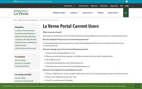 La Verne Portal Current Users | University of La Verne