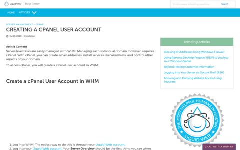 Creating a cPanel User Account - Liquid Web Support Tickets