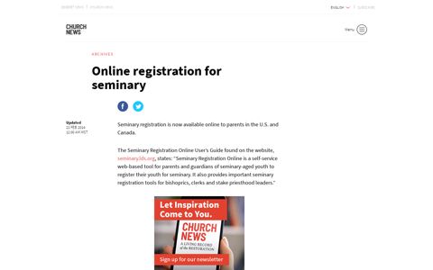 Online registration for seminary - Church News