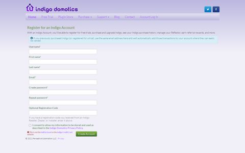 Register for an Indigo Account - Indigo Domotics