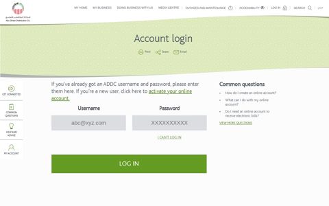 Account login - ADDC