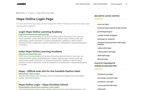 Hope Online Login Page | Allgemeine Informationen zur Anmeldung