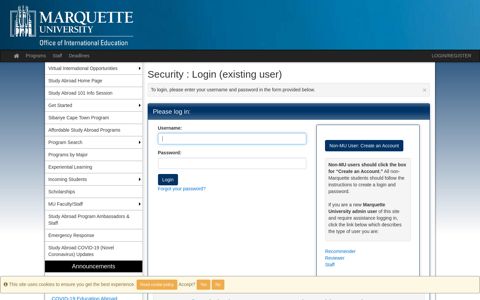 Security > Login (existing user) > Office of International ...