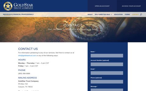 Contact | GoldStar Trust - GoldStar Trust Company