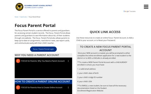 Focus Parent Portal - Escambia County School District