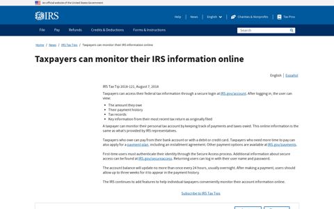 Taxpayers can monitor their IRS information online | Internal ...