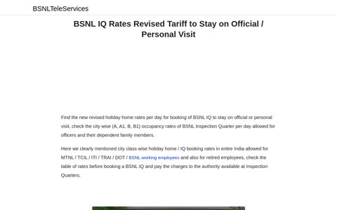 BSNL IQ Rates Revised Tariff to Stay on Official / Personal Visit