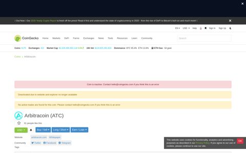 Arbitracoin (ATC) price, marketcap, chart, and info | CoinGecko