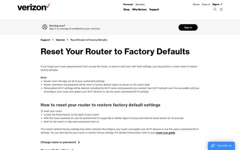 Reset Router To Factory Default Settings | Verizon Internet ...