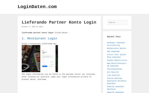 Lieferando Partner Konto - Restaurant Login - LoginDaten.com