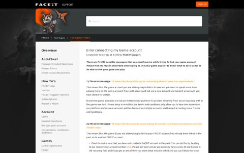 Error connecting my Game account – FACEIT