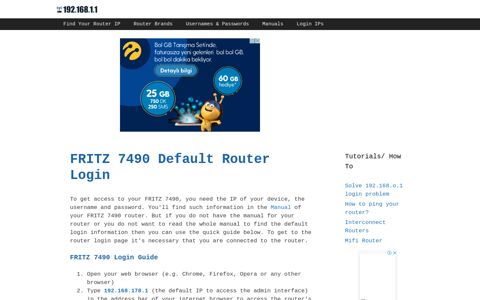 FRITZ 7490 Default Router Login - 192.168.1.1