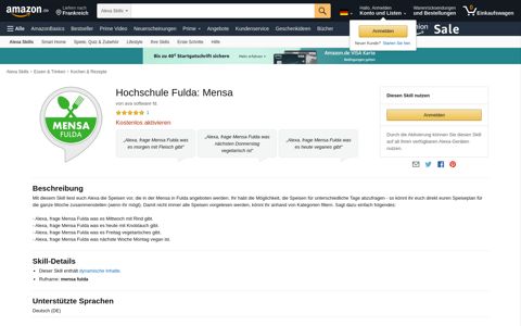 Hochschule Fulda: Mensa: Amazon.de: Alexa Skills