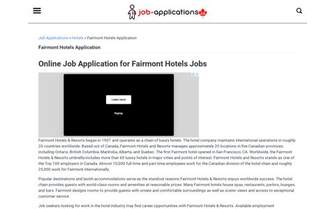 Fairmont Hotels Application: Canada Jobs & Careers