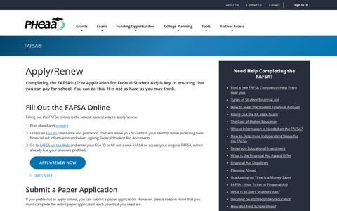 FAFSA: Learn How to Apply or Renew for FAFSA | PHEAA
