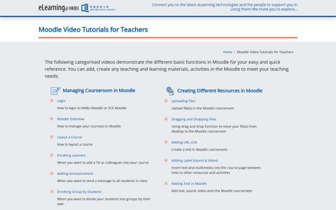 Moodle Video Tutorials for Teachers | eLearning@HKBU