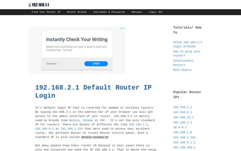 192.168.2.1 Default Router IP Login - 192.168.1.1